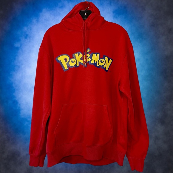 Vintage Red Pokémon Hoodie | Pikachu Back Print | Gamer Style Large - Picture 1 of 9